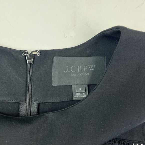 J Crew Collection Dress Paneled Eyelet Sleeveless Fit Flare Ponte Knit Black 8 - Picture 6 of 14